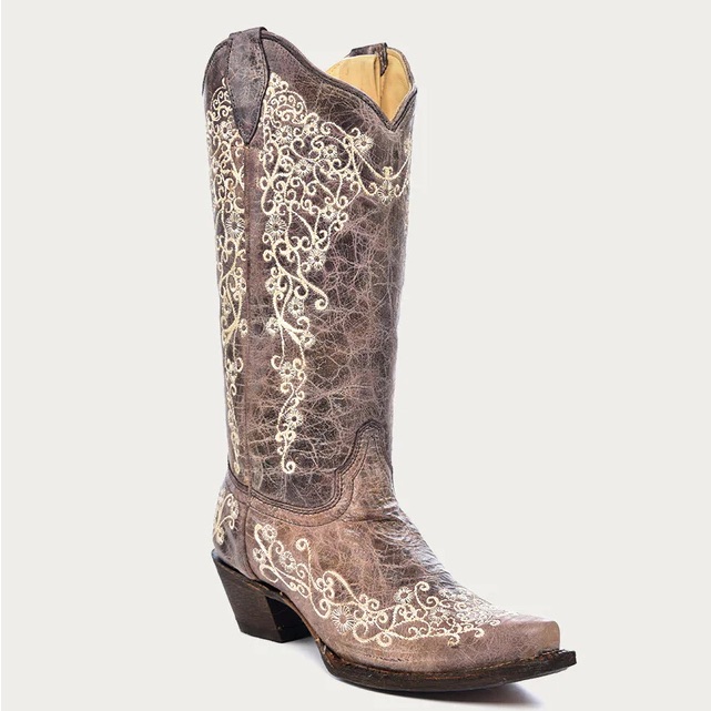 Corral - A1094 - Women's Bone Color Floral Embroidery Cowboy Boot